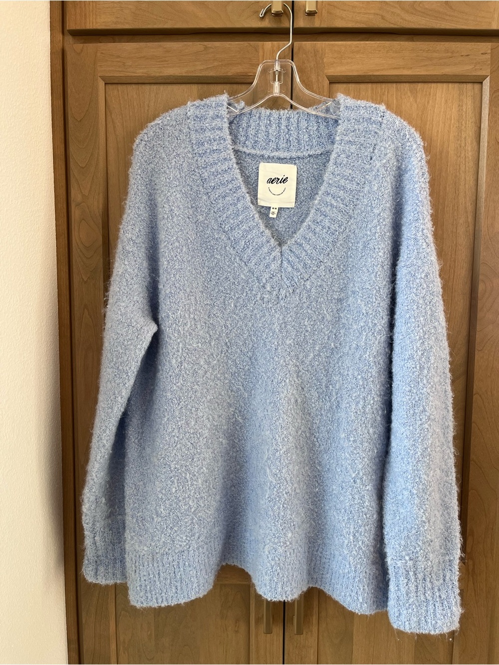 Aerie Oversize Fuzzy Sweater Light Blue